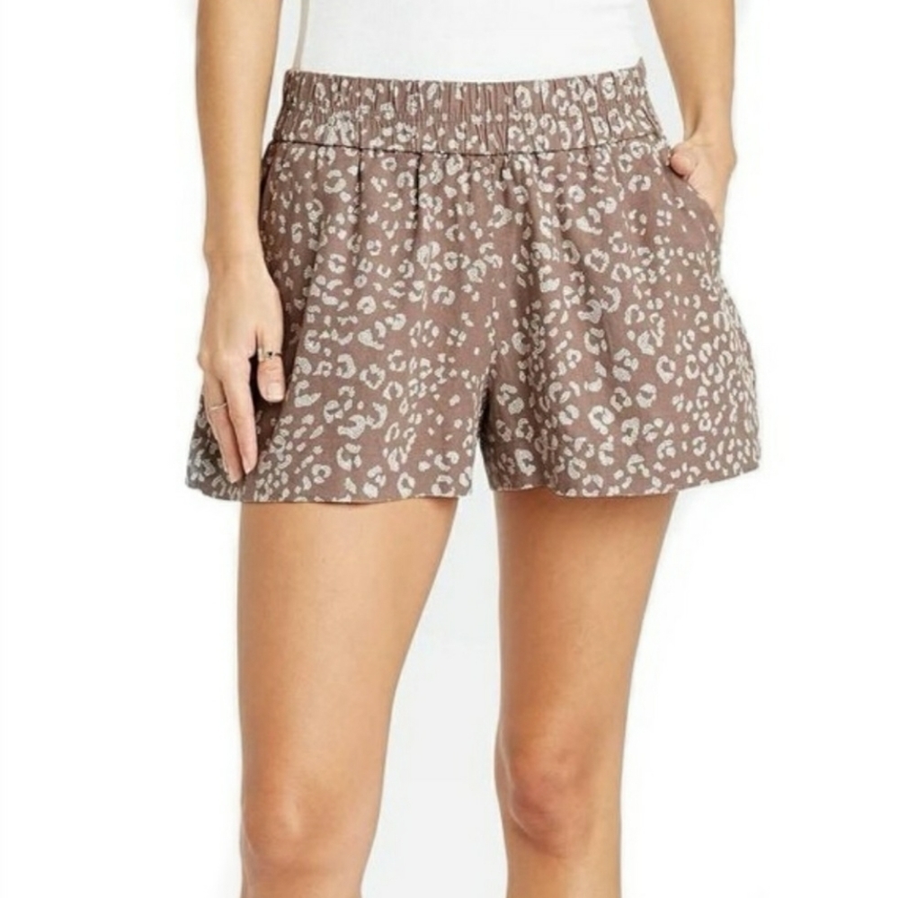Animal Print Linen Brown Shorts